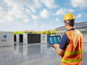 Worker Inspecting Energy Storage
